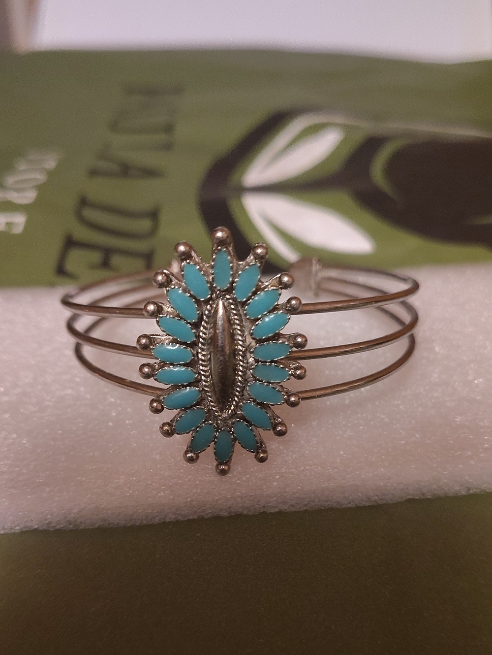Silver-Tone Cuff Bracelet with Turquoise Teardrop Accents